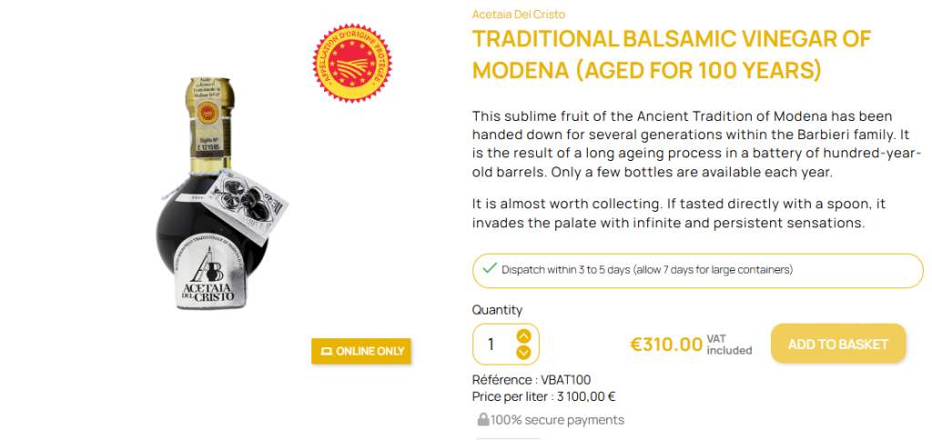 Traditional 100-Year-Old Modena Balsamic Best Tasting Vinegar